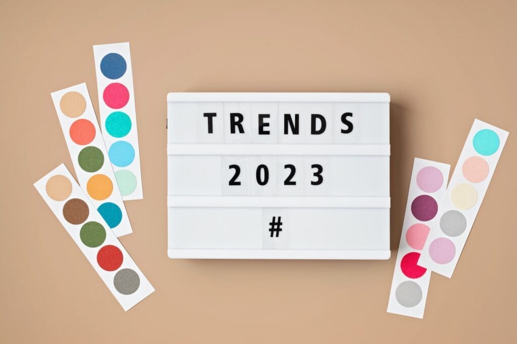 Lightbox with text trends 2023 and color palettes